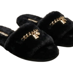 Michael Kors Black Fuzzy Fur Slippers