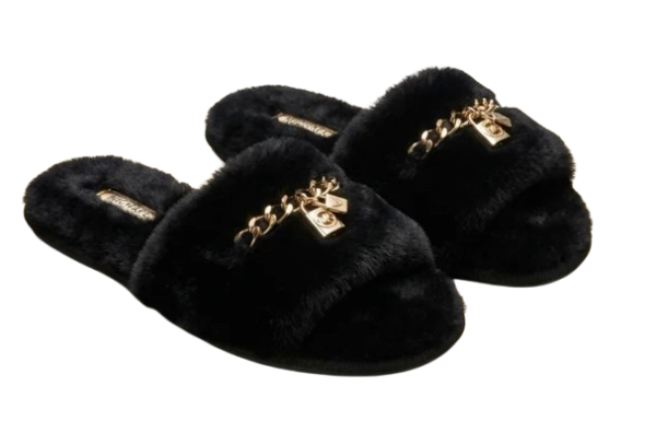 Michael Kors Black Fuzzy Fur Slippers